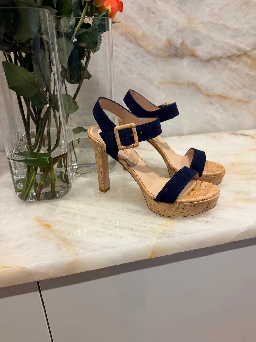 Stuart Weitzman Suede Cork Sandals